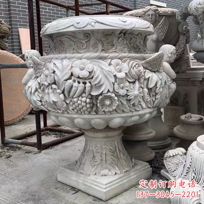 三明汉白玉欧式人物花盆雕塑