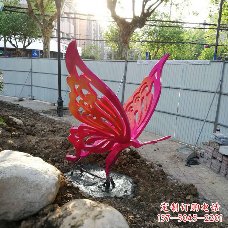 三明红色不锈钢蝴蝶园林摆件