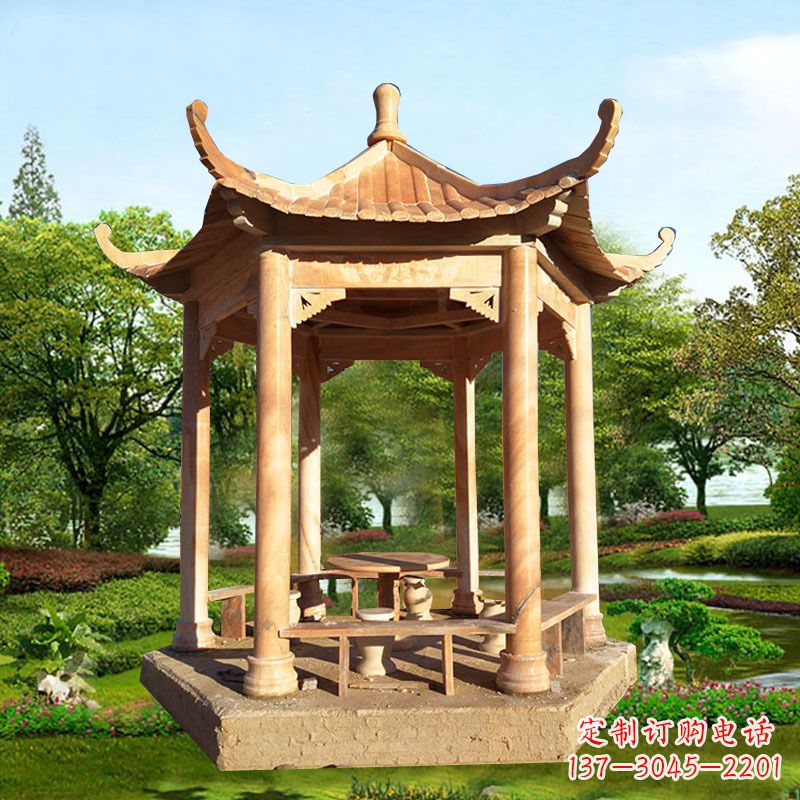 三明红色大理石凉亭
