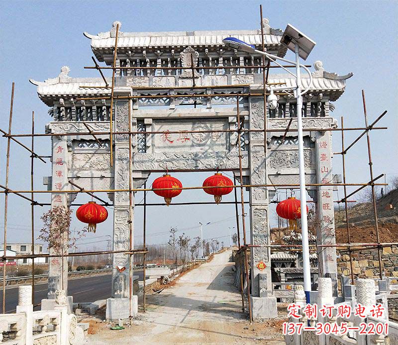 三明传统工艺精致三门牌坊石雕