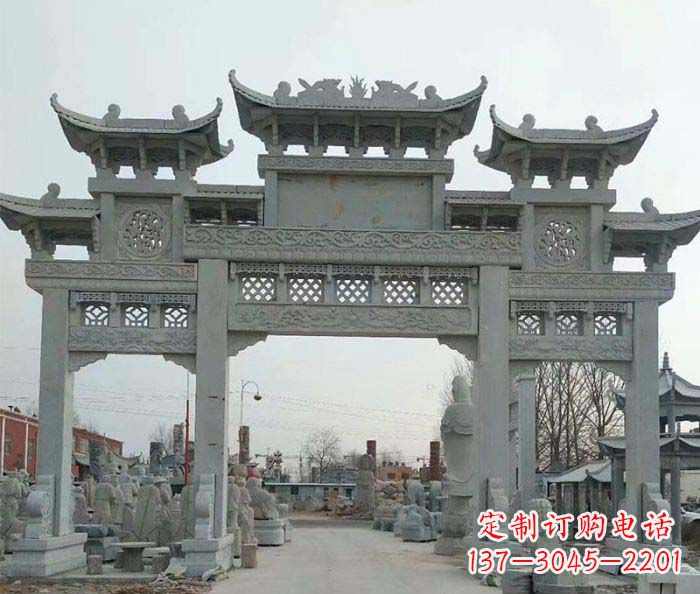 三明三门牌坊石雕,精美汉风石雕装饰景区