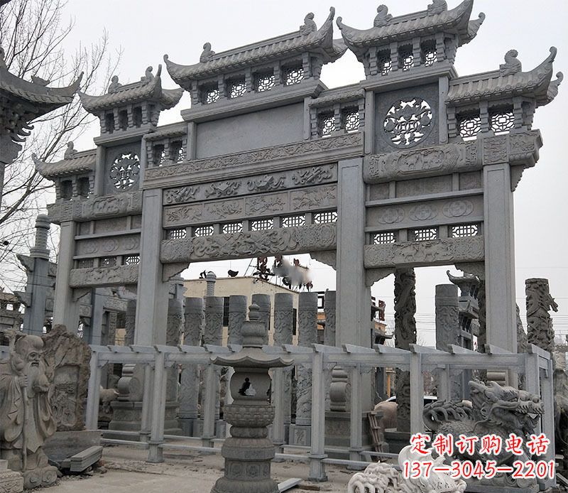 三明京中领雕塑:牌坊石雕定制