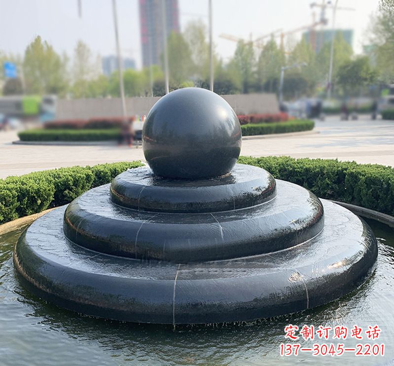 三明临沂石雕风水球喷泉,雕塑定制专属于您