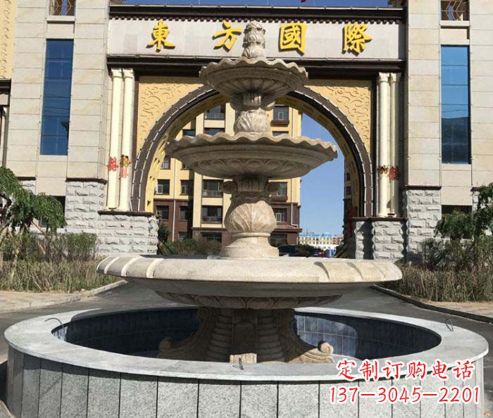 三明三层欧式喷泉石雕，为小区增添质感