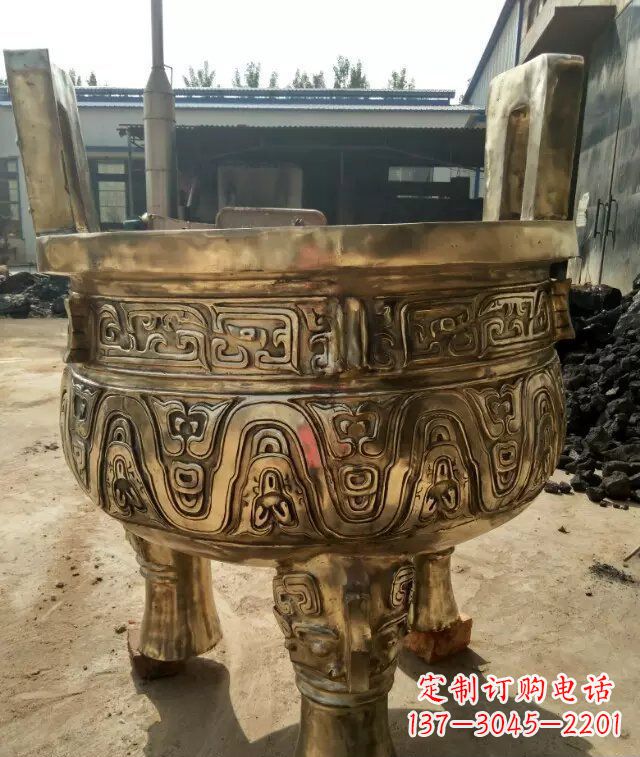 三明三足香炉寺庙铜雕 (2)