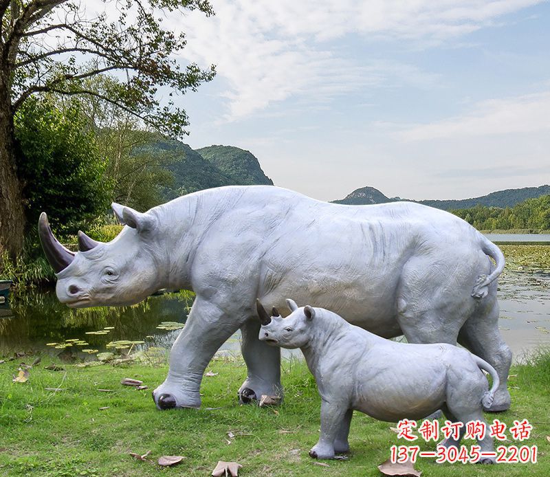 三明石雕犀牛母子雕塑