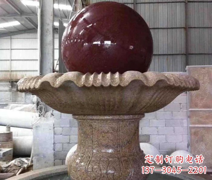 三明石来运转小型风水球喷泉石雕 (2)