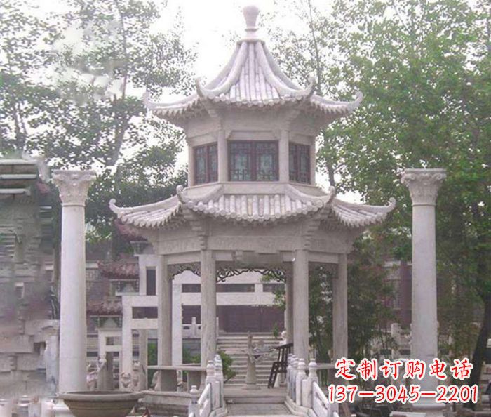 三明双层仿古凉亭石雕 (3)