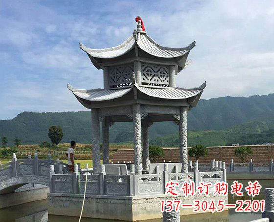 三明双层仿古凉亭石雕_1