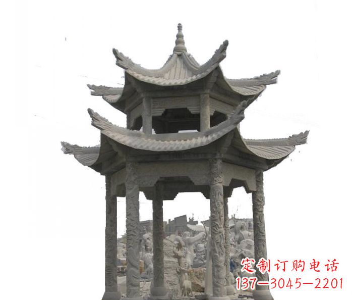 三明双层仿古石雕凉亭 (2)