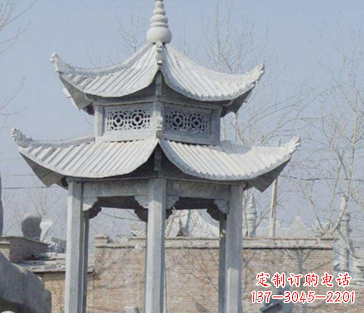 三明双层仿古六角凉亭石雕