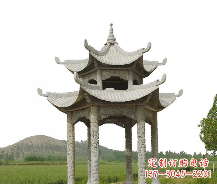 三明双层仿古石雕凉亭