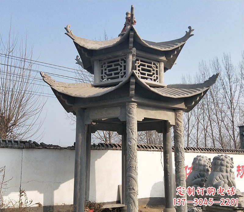 三明双层户外凉亭石雕 (2)