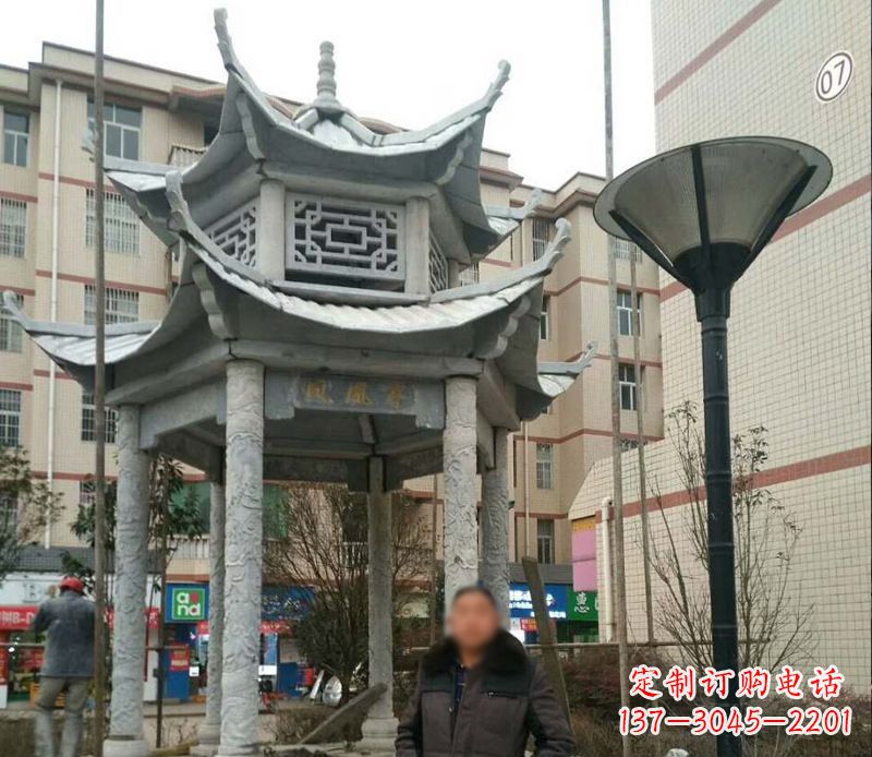 三明双层六角凉亭石雕