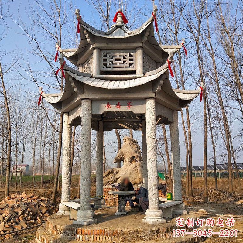 三明双层六角石凉亭