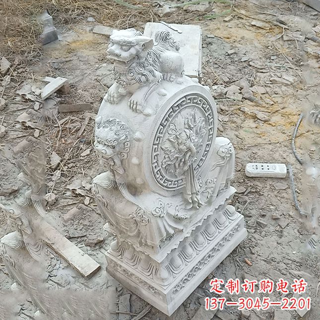 三明双龙石雕门墩汉白玉狮子头