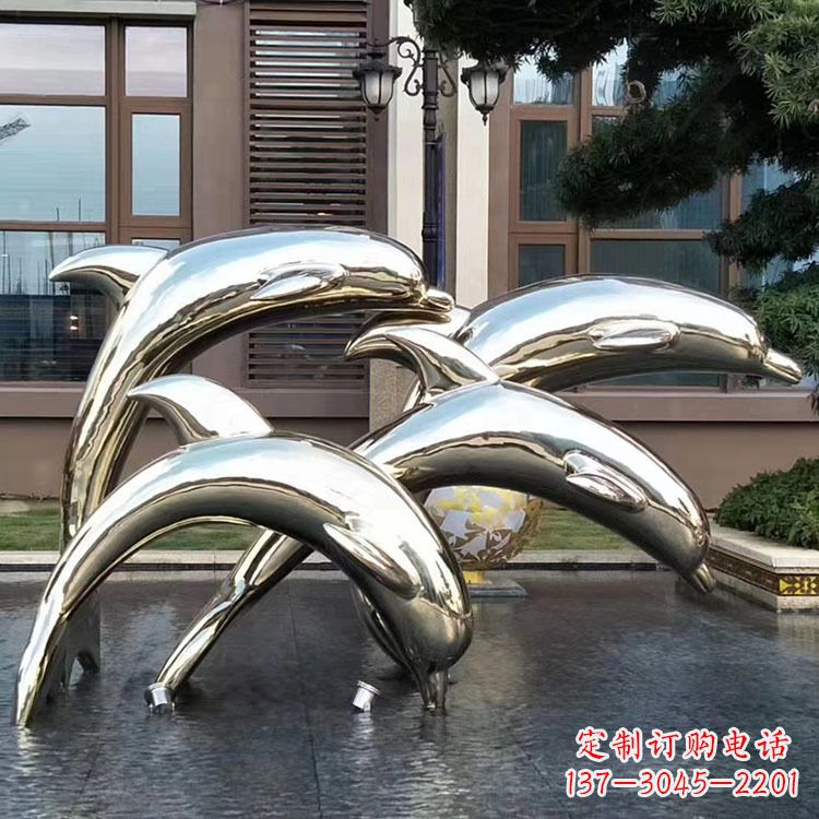 三明水景不锈钢海豚雕塑-城市广场创意动物雕塑