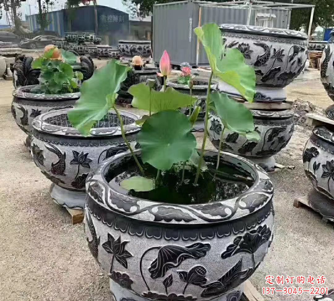三明睡莲石浮雕花盆雕塑公园景观雕塑