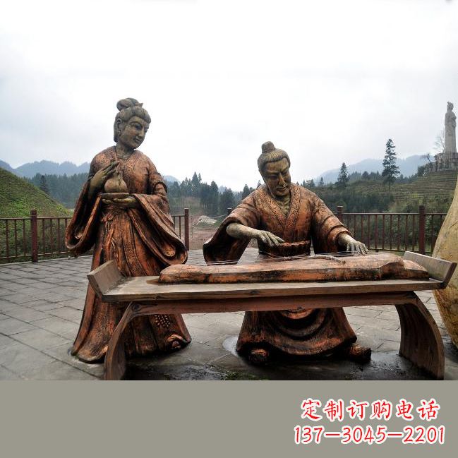 三明司马相如与卓文君铜雕塑像-城市广场历史名人情景雕塑
