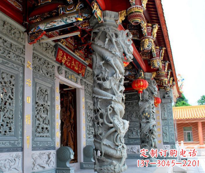 三明寺庙景观龙柱石雕