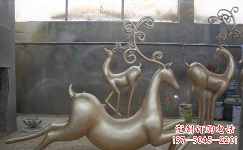 三明铜雕抽象树枝梅花鹿雕塑