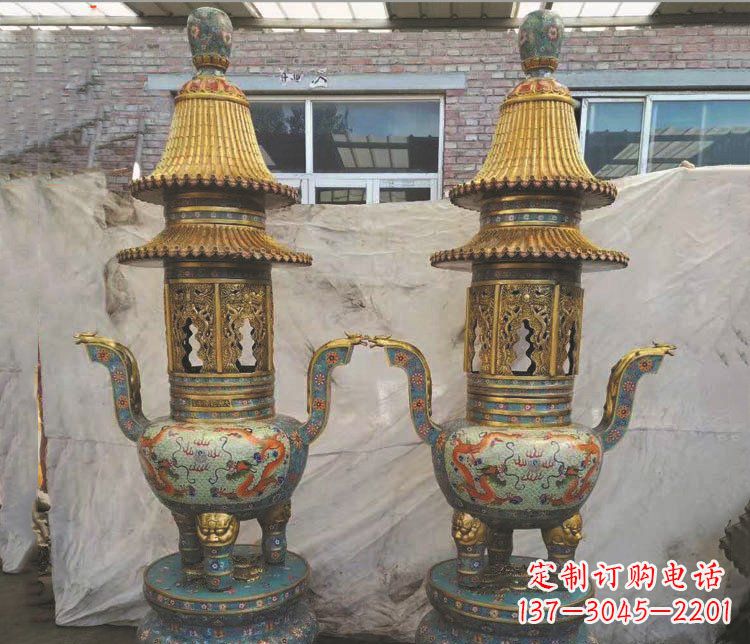 三明铜雕景泰蓝香炉雕塑摆件