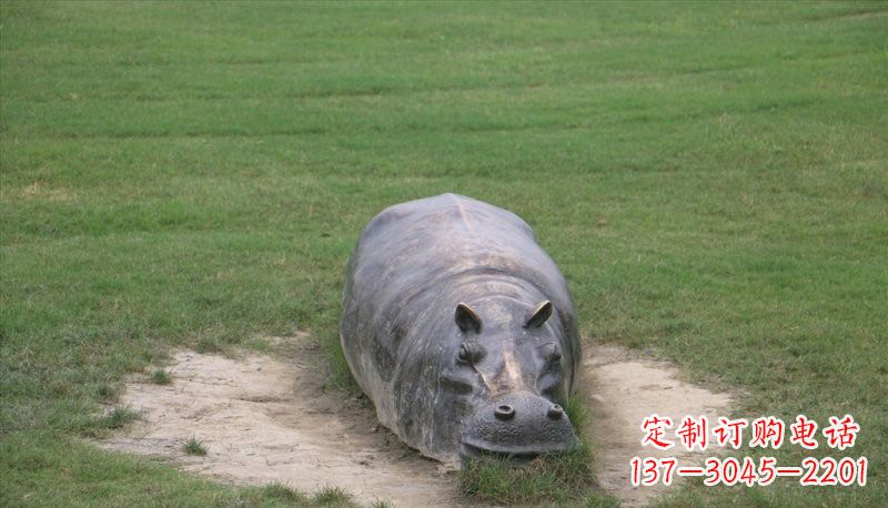 三明铜雕趴着的河马