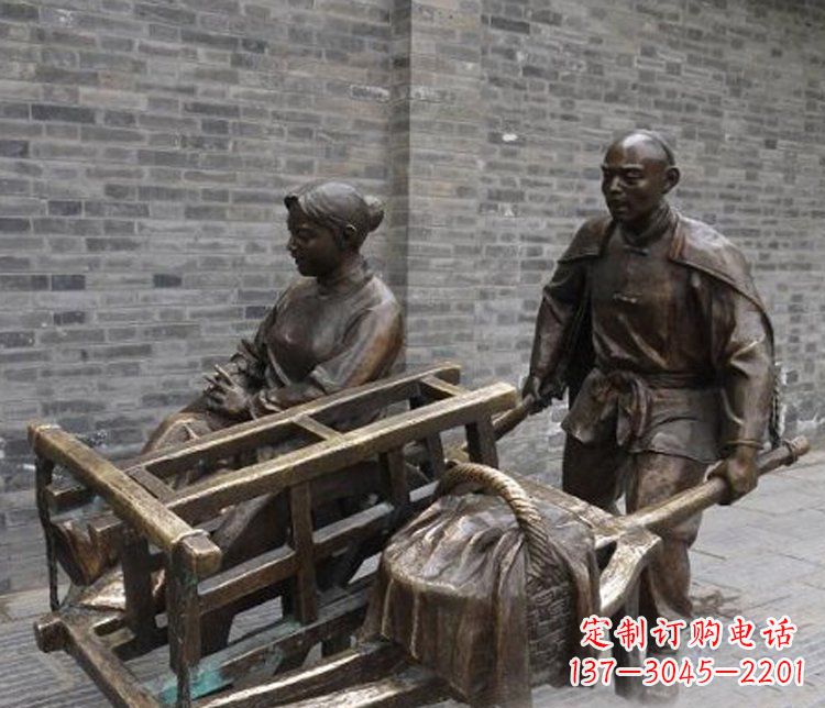 三明推独轮车的人物铜雕