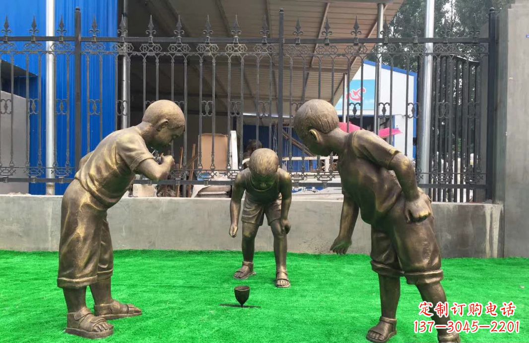 三明玩陀螺儿童铜雕塑