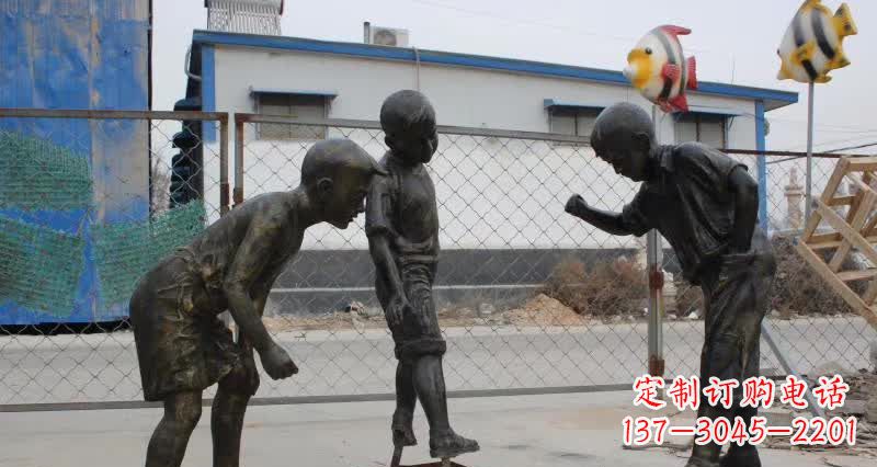 三明玩陀螺人物铜雕
