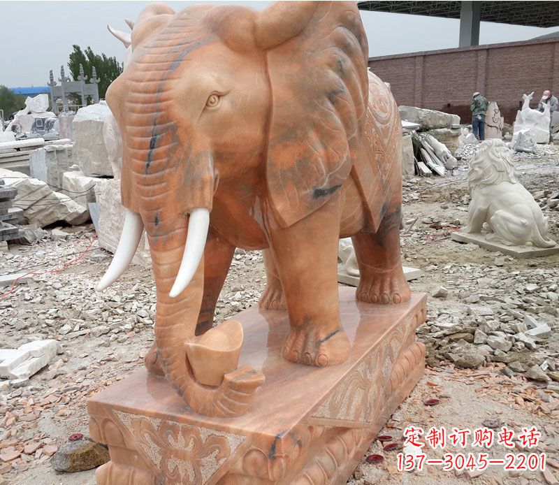 三明晚霞红大象招财石雕