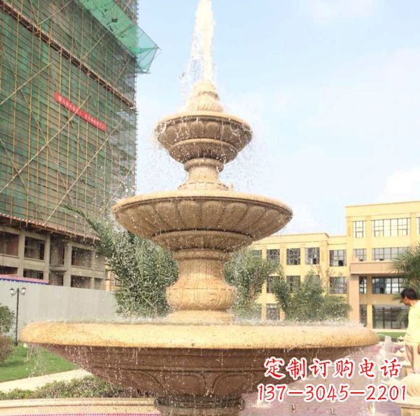 三明晚霞红大型多层喷泉石雕