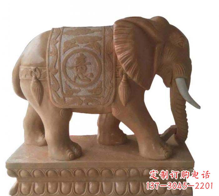三明晚霞红吉祥如意大象石雕 (2)