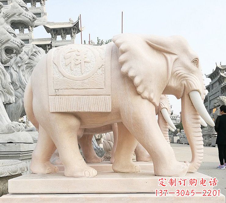 三明晚霞红吉祥如意大象石雕