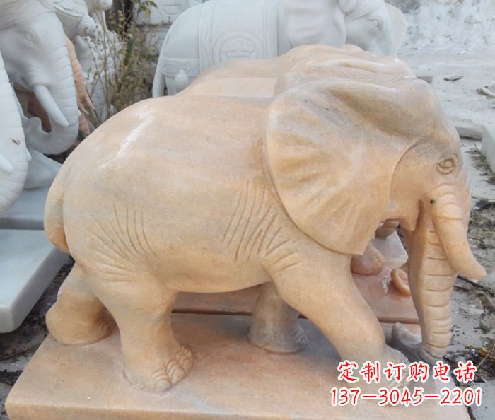 三明晚霞红吉祥如意大象石雕 (3)