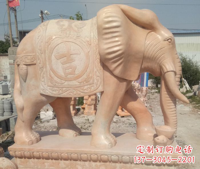 三明晚霞红吉祥如意门口大象石雕 (2)