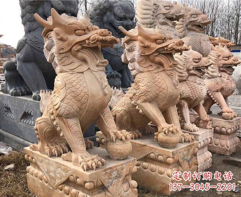 三明晚霞红麒麟石雕 (2)
