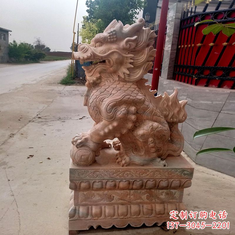 三明晚霞红麒麟石雕
