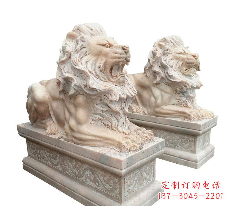 三明晚霞红石材欧式狮子