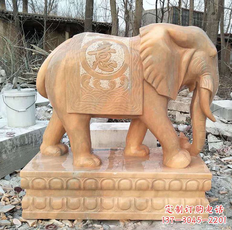 三明晚霞红石材大象雕塑