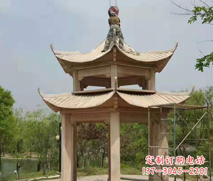 三明晚霞红双层凉亭石雕 (2)