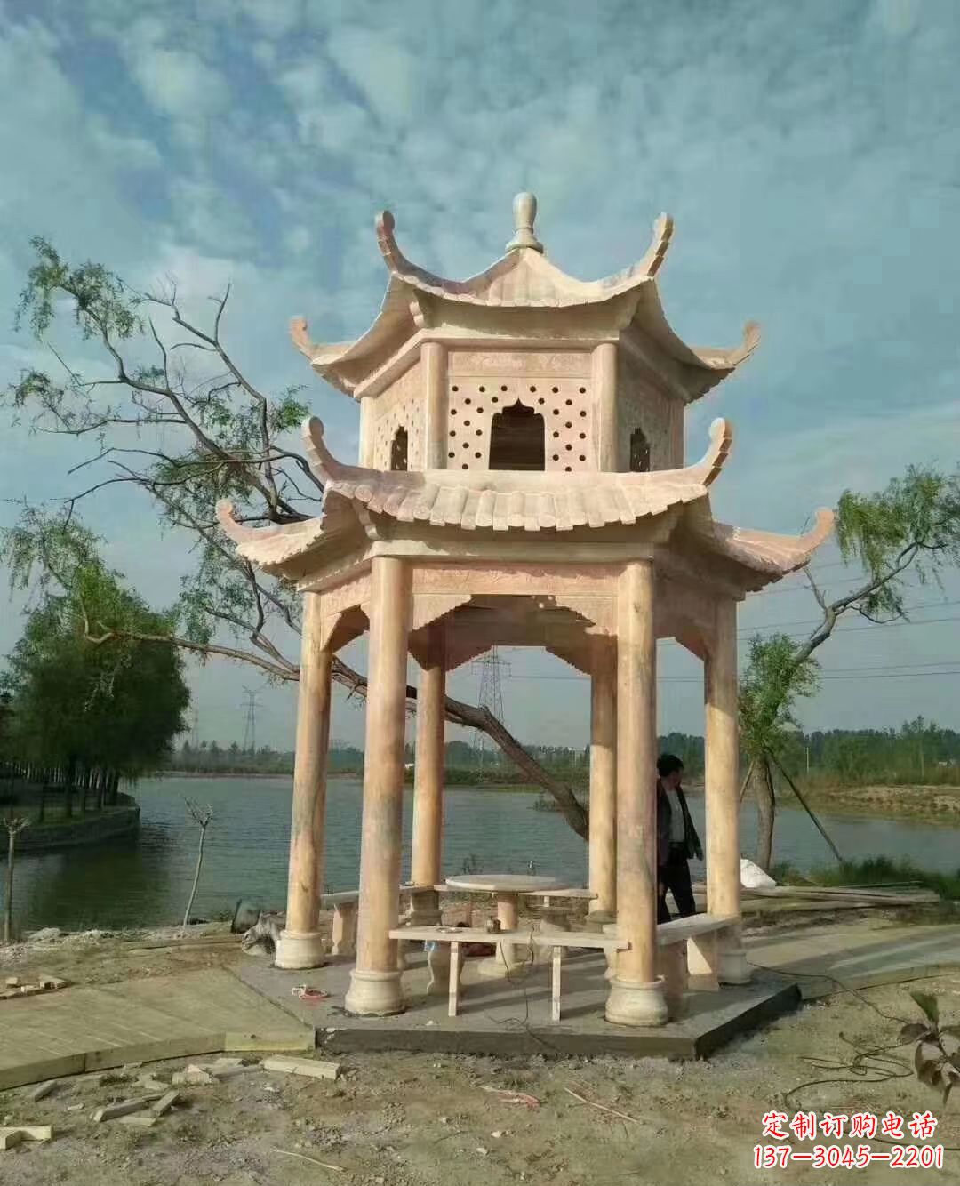 三明晚霞红双层石凉亭 (2)