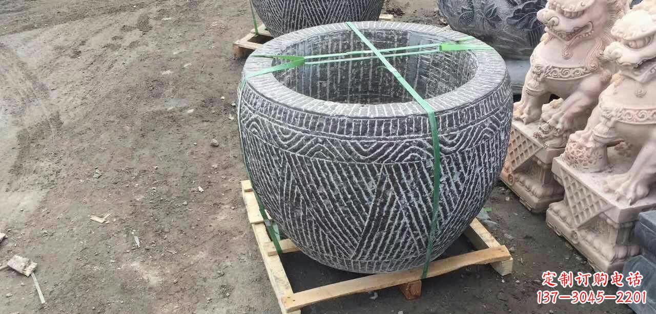 三明纹理石浮雕水缸