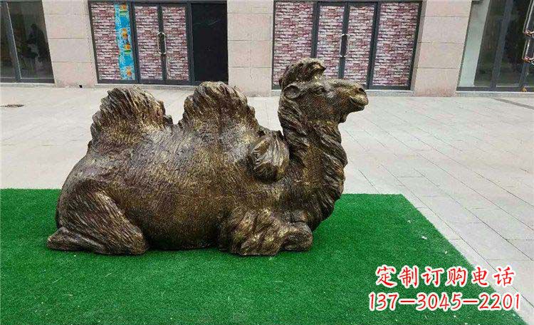 三明卧着的骆驼动物铜雕