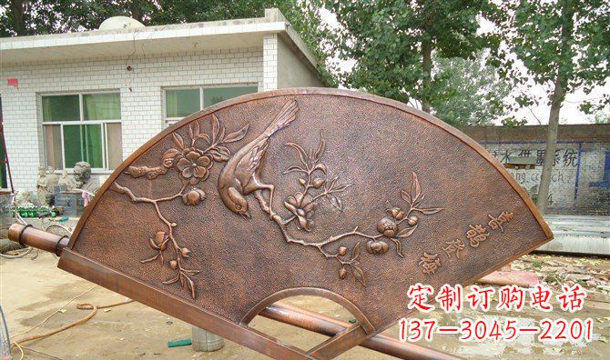 三明喜鹊登梅扇子景观铜浮雕