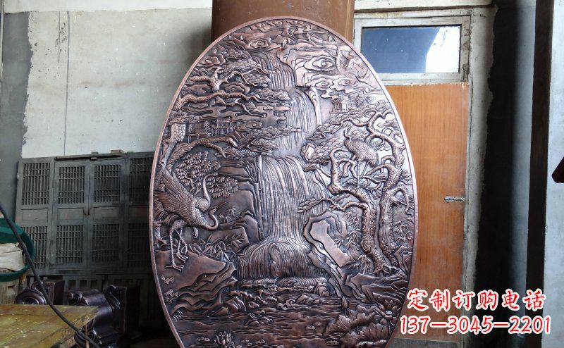 三明仙鹤松林瀑布古代园林景观铜浮雕