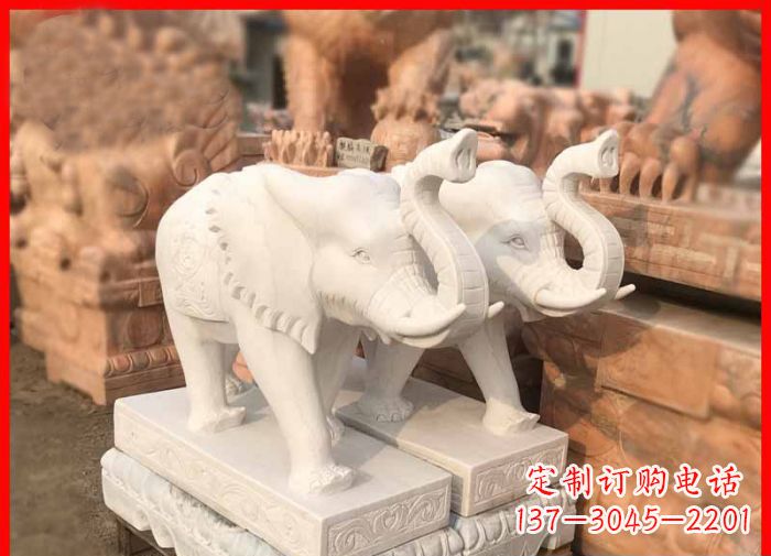 三明象鼻朝天的大象汉白玉招财石雕