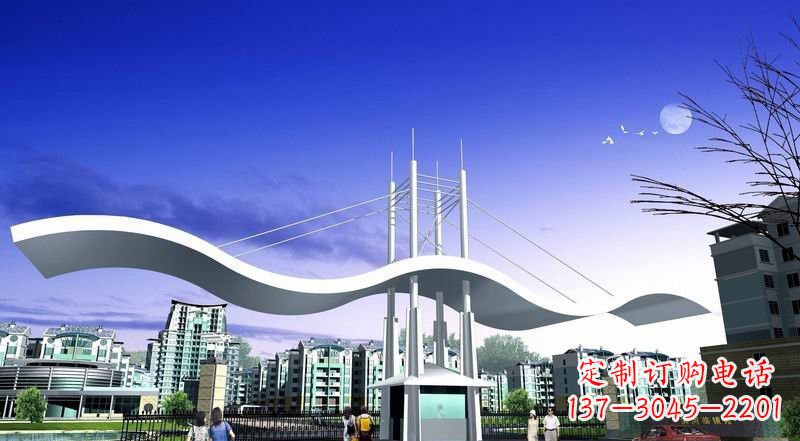 三明小区不锈钢门牌坊景观雕塑