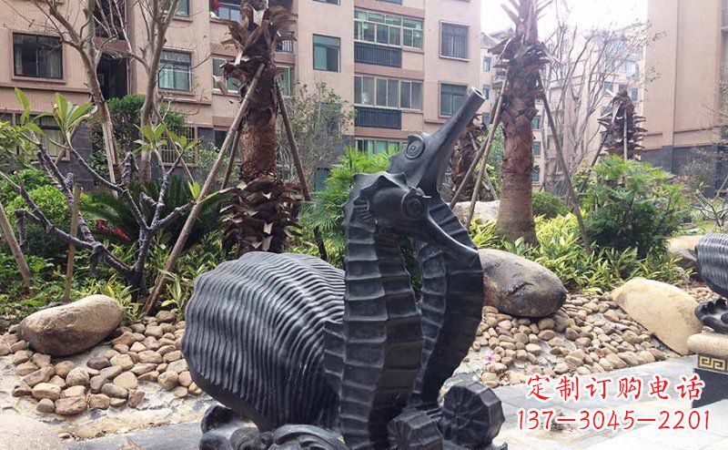 三明小区海马动物玻璃钢仿铜雕塑