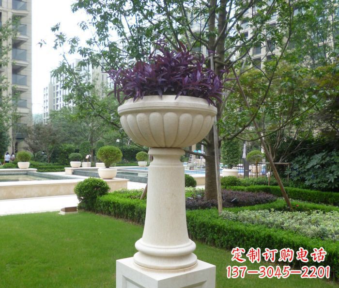 三明小区景观汉白玉花盆石雕 (2)